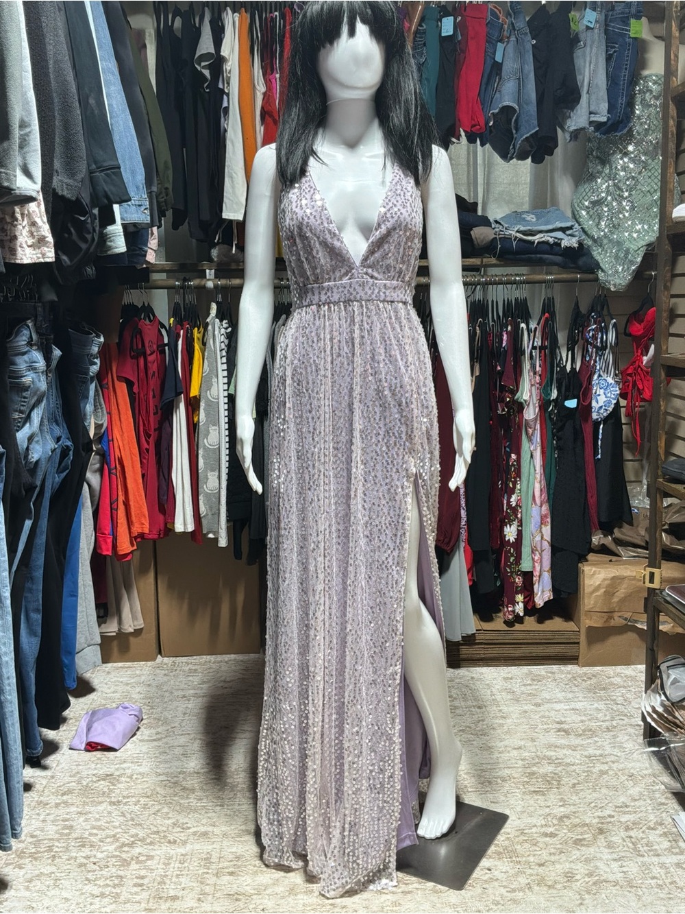 Fashion Nova Lavender Sequin V-Neck Prom Gown - Picture 2 of 8